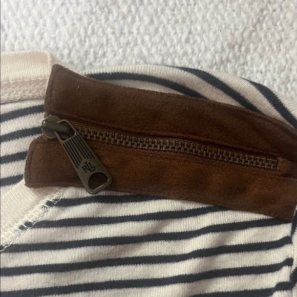 Lauren Ralph Lauren Black and White Striped Sweater with Brown Patches - Picture 3 of 5